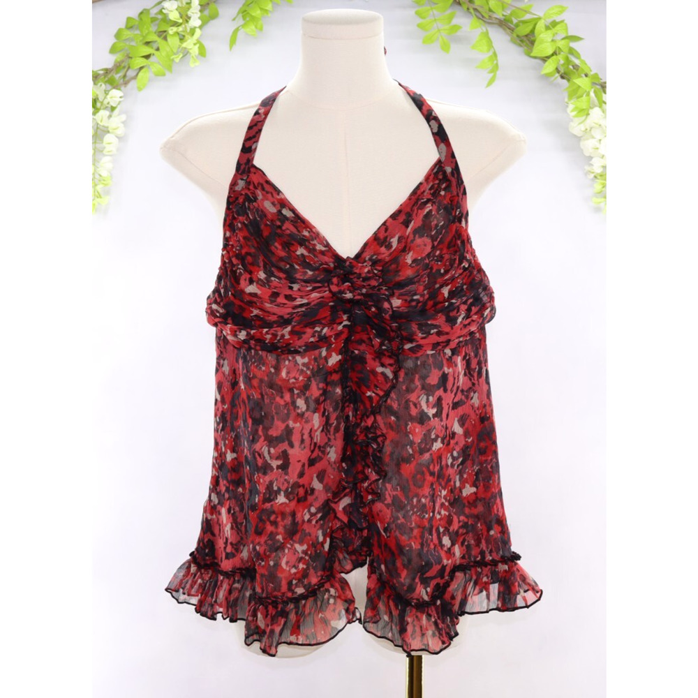 Robbi & Nikki 100% Silk Y2k Babydoll Halter Top Sz L Whimsigoth Grunge